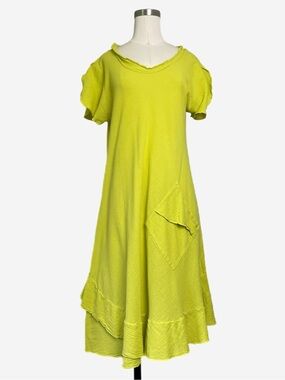 Oh My Gauze! Lime yellow LA Cotton gauze dress ruffle pocket beach Lagenlook S/M